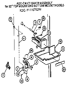 Icemaker Add On Diagram and Parts List for 85978-P1117004W  Amana Refrigerator