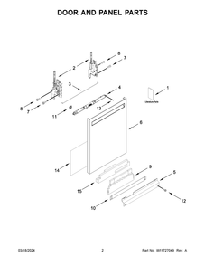 Door And Panel Parts Diagram and Parts List for JDPSG244PS1  Jenn-Air Dishwasher