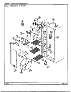 Freezer Compartment Diagram and Parts List for 52153-0A  Admiral Refrigerator
