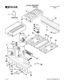 Cooktop, Burner And Grate Parts Diagram and Parts List for JGRP430WP00  Jenn-Air Range