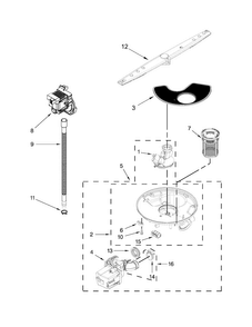 Pump, Washarm And Motor Parts Diagram and Parts List for ADB1100AWW5  Amana Dishwasher