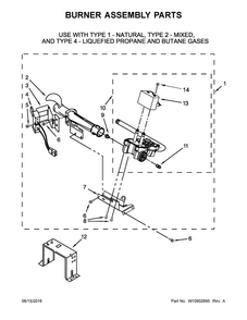 Burner Assembly Parts Diagram and Parts List for 7MMGDC300DW3  Maytag Dryer