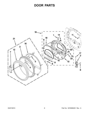 04 - Door Parts Diagram and Parts List for YMEDE301YG1  Maytag Dryer
