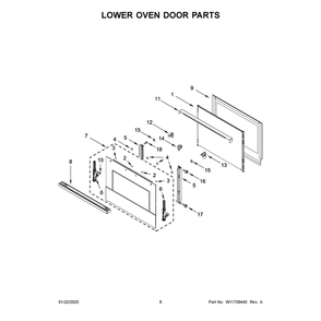 Lower Oven Door Parts Diagram and Parts List for JOEDC530RM00  Jenn-Air Wall Oven