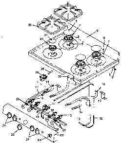 Main Top Assembly - Sealed Burners Diagram and Parts List for RLN367UL P1143198NL Caloric Range