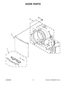 Door Parts Diagram and Parts List for MGD8630HC3  Maytag Dryer