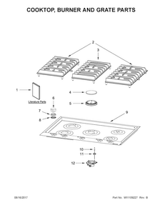 Cooktop, Burner And Grate Parts Diagram and Parts List for JGC3536GS0  Jenn-Air Cooktop