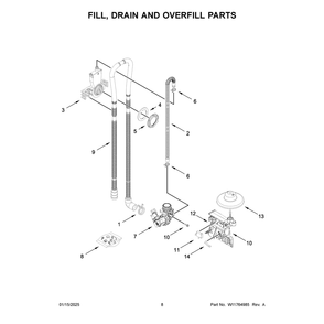 Fill, Drain And Overfill Parts Diagram and Parts List for ADFS2524RZ0  Amana Dishwasher