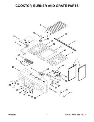 Cooktop, Burner And Grate Parts Diagram and Parts List for JDSP536HM00  Maytag Range