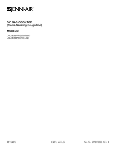 Cover Sheet Diagram and Parts List for JGC7636BS00  Jenn-Air Cooktop