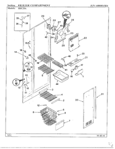 Freezer Compartment Diagram and Parts List for 20591  Maytag Refrigerator