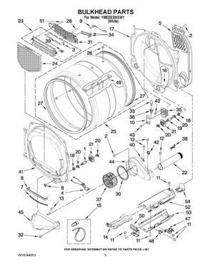 03 - BULKHEAD PARTS Diagram and Parts List for YMEDE200XW1  Maytag Dryer