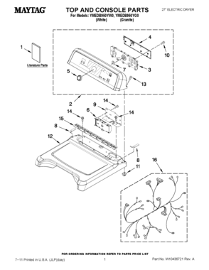 01 - TOP AND CONSOLE PARTS Diagram and Parts List for YMEDB950YW0  Maytag Dryer