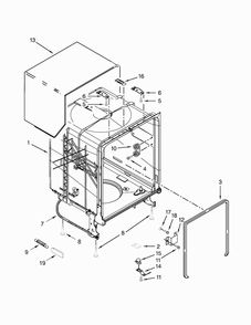 Tub And Frame Parts Diagram and Parts List for ADB1500ADS3  Amana Dishwasher