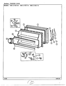 Freezer Door Diagram and Parts List for 21163-0A  Admiral Refrigerator