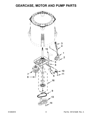 Gearcase, Motor And Pump Parts Diagram and Parts List for 7MMVWC565FW0  Maytag Washer
