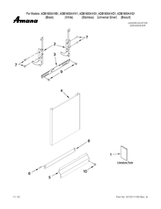 Door And Panel Parts Diagram and Parts List for ADB1600AWW1  Amana Dishwasher