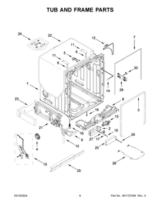 Tub And Frame Parts Diagram and Parts List for JDPSG244PS1  Jenn-Air Dishwasher
