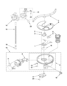 Pump, Washarm And Motor Parts Diagram and Parts List for JDB8700AWS0  Jenn-Air Dishwasher
