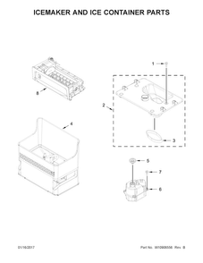 Icemaker And Ice Container Parts Diagram and Parts List for JFFCC72EFP00  Jenn-Air Refrigerator