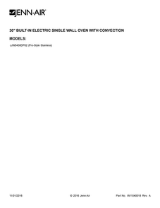 Cover Sheet Diagram and Parts List for JJW3430DP02  Jenn-Air Wall Oven