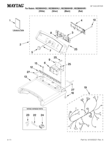 Top And Console Parts Diagram and Parts List for MGDB850WL1  Maytag Dryer