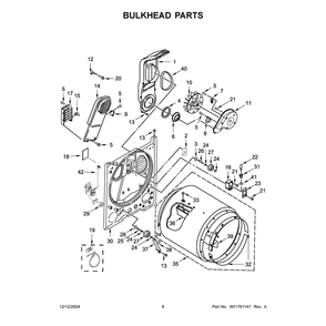 Bulkhead Parts Diagram and Parts List for ZDEW7115RB0  Crosley Dryer
