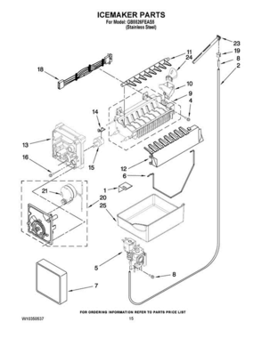 08 - Icemaker Parts Diagram and Parts List for GB5526FEAS5  Maytag Refrigerator