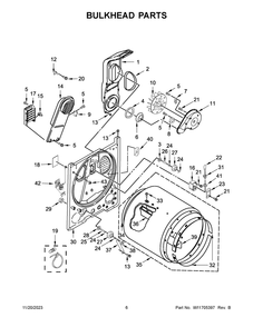 Bulkhead Parts Diagram and Parts List for MED5430PBK0  Maytag Dryer
