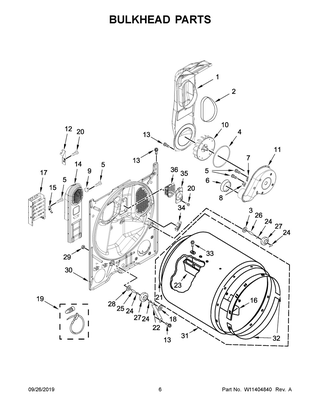 Bulkhead Parts Diagram and Parts List for 4KNED3100JW0  Maytag Dryer