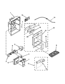 Dispenser Front Parts Diagram and Parts List for JCD2395WES01  Jenn-Air Refrigerator