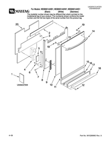 Door And Panel Parts Diagram and Parts List for MDB8851AWS1  Maytag Dishwasher