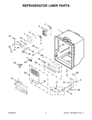 Refrigerator Liner Parts Diagram and Parts List for JFFCC72EFP02  Maytag Refrigerator