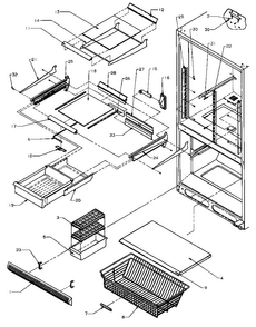 Refrigerator/freezer Shelving Diagram and Parts List for BQ20RBW-P1161502WW  Amana Refrigerator