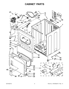 02 - CABINET PARTS Diagram and Parts List for YMEDX500XW1  Maytag Dryer