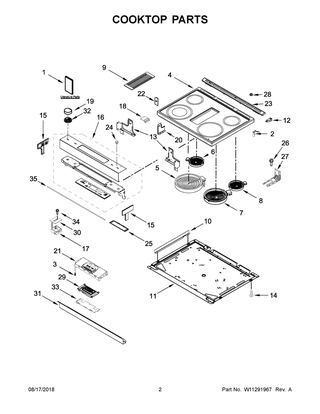 Cooktop Parts Diagram and Parts List for JES1750FB1  Maytag Range