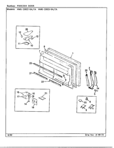 Freezer Door Diagram and Parts List for 23922-0A  Admiral Refrigerator