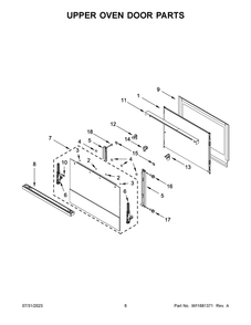 Upper Oven Door Parts Diagram and Parts List for JJW2827LM01  Jenn-Air Wall Oven