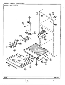 Freezer Compartment Diagram and Parts List for 21103-0A  Admiral Refrigerator