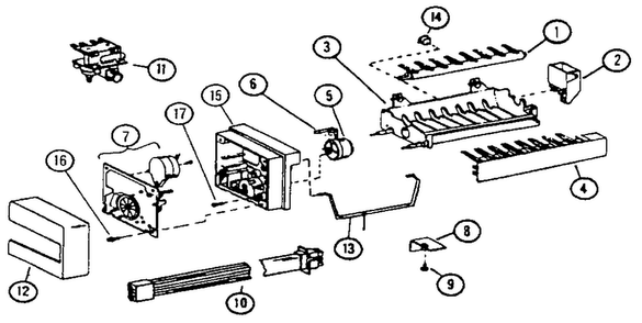 8 Cube Compact Ice Maker Diagram and Parts List for 36271-P1121802W  Amana Refrigerator