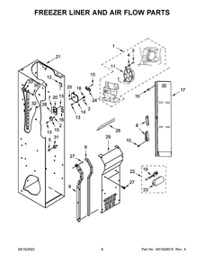 Freezer Liner And Air Flow Parts Diagram and Parts List for JBSS48E22L00  Jenn-Air Refrigerator