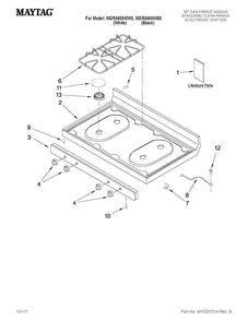 Cooktop Parts Diagram and Parts List for MGR5605WW0  Maytag Range