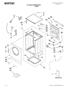 Top And Cabinet Parts Diagram and Parts List for MHWC7500YW0  Maytag Washer