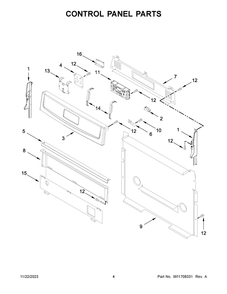 Control Panel Parts Diagram and Parts List for AGR6603SMS1  Amana Range