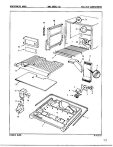 Freezer Compartment Diagram and Parts List for 19992A  Admiral Refrigerator
