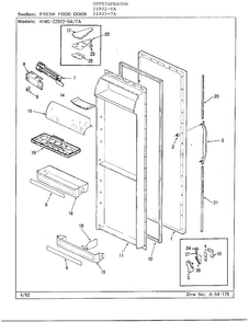 Fresh Food Door Diagram and Parts List for 22922-7A  Admiral Refrigerator