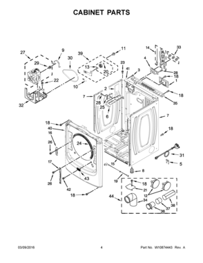 03 - CABINET PARTS Diagram and Parts List for YMED3500FW0  Maytag Dryer