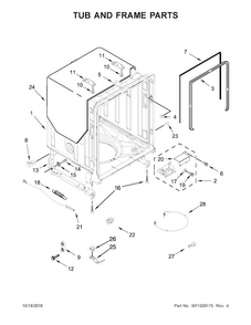 Tub And Frame Parts Diagram and Parts List for JDB9000CWS3  Jenn-Air Dishwasher