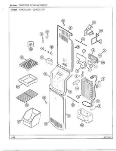 Freezer Compartment Diagram and Parts List for HMG511387  Admiral Refrigerator