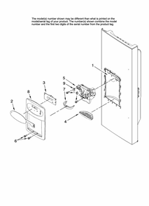 Dispenser Front Parts Diagram and Parts List for MFI2266AES11  Maytag Refrigerator